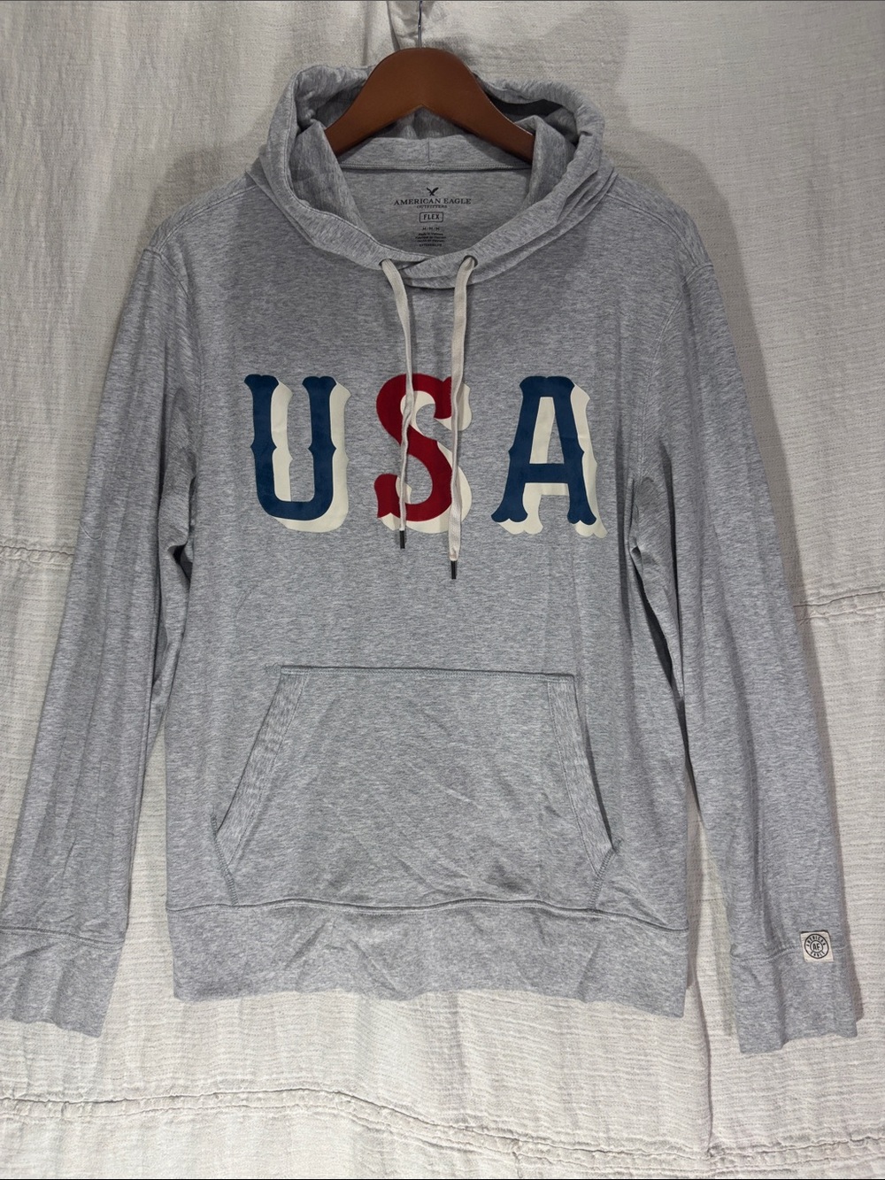 American Eagle Outfitters USA Pullover Hoodie Grey Flex Mens Medium